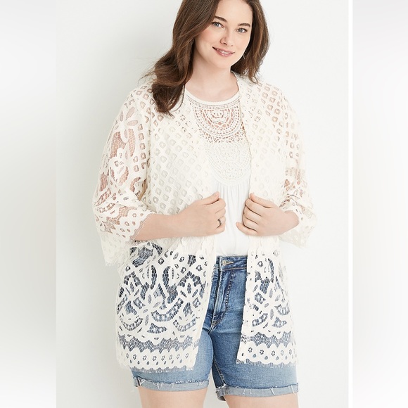 Maurices Tops Maurices 2 White Lace Kimono Poshmark